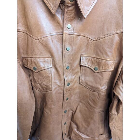 Gilded Age Mens Leather Jacket Amber Brown Size 100% Sheep Hide Size 3XL - Picture 4 of 9